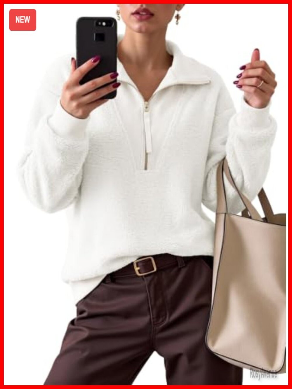 Fuzzy Fleece Half Zip Oversized Sweatshirt Pullover Long Sleeve